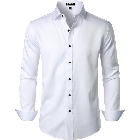 Men's Stretch Wrinkle Free Dress Shirts Long Sleeve Slim Fit Button Down Shirt - Picture 1 of 7